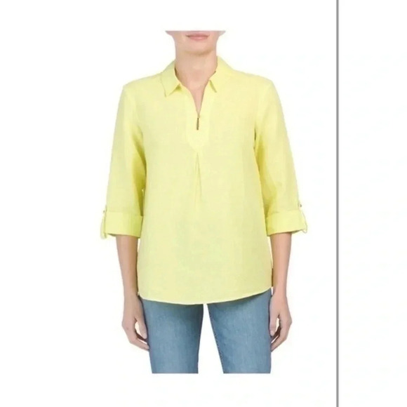 Ellen Tracy linen blend split V inverted pleat shirt Large - Picture 1 of 9